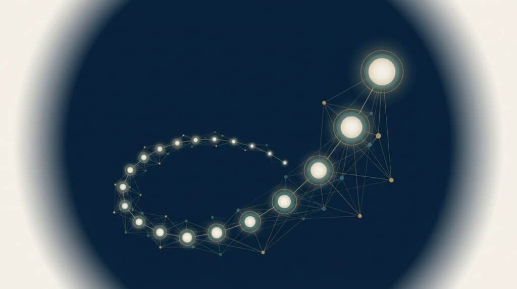 Abstract editorial illustration representing SaaS link building ROI — EMGI Group