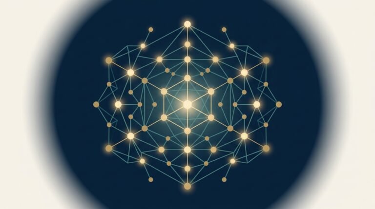 Abstract editorial illustration representing SaaS reputation management — EMGI Group