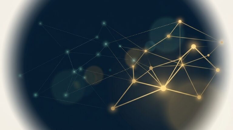 Abstract editorial illustration representing unlinked brand mentions — EMGI Group