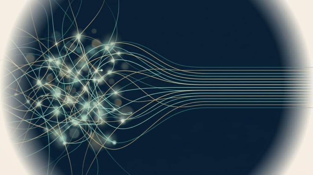 Abstract editorial illustration representing SaaS link building mistakes — EMGI Group
