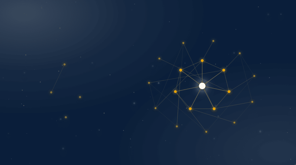 Constellation graphic contrasting a sparse isolated cluster with a dense connected network, illustrating in house link building versus an agency's existing relationships