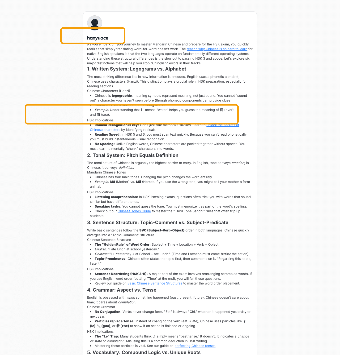 Parasite SEO page live on cal.com domain: a Chinese language learning article with keyword-stuffed outbound links, brand and link zones highlighted