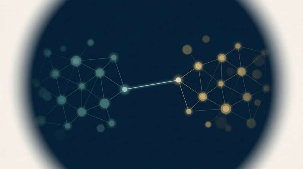 Abstract editorial illustration representing broken link building for SaaS — EMGI Group