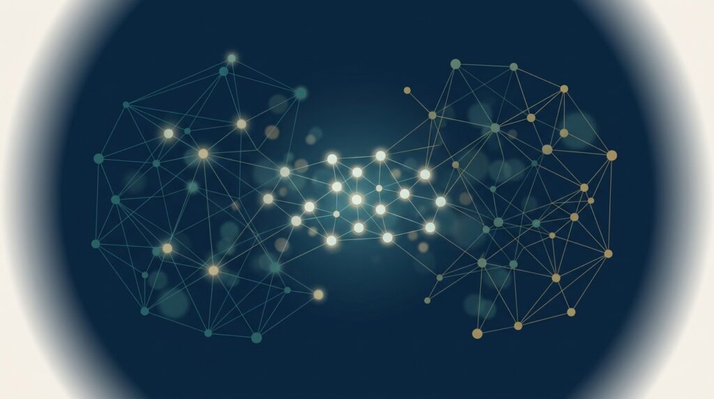 Abstract editorial illustration representing guest posting for SaaS — EMGI Group