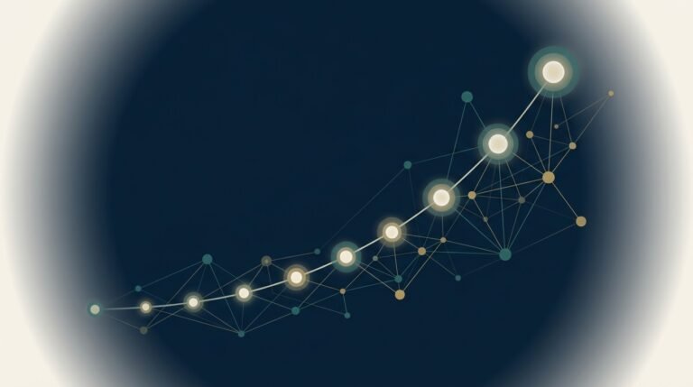 Abstract editorial illustration representing HR Partner case study results — EMGI Group