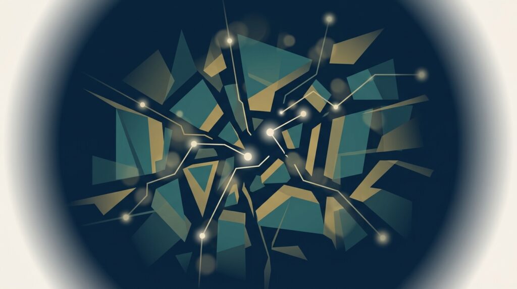 Abstract editorial illustration representing SaaS link building challenges — EMGI Group