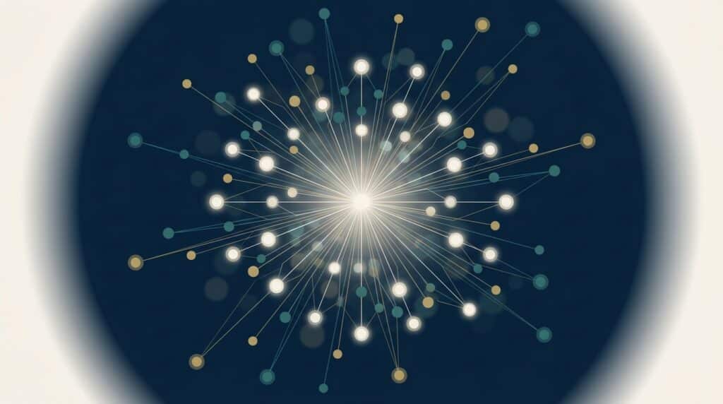 Abstract editorial illustration representing Prospeo case study results — EMGI Group