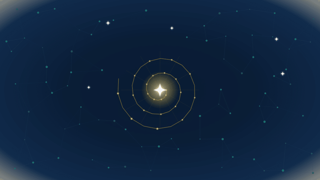 Golden constellation forming an outreach sequence spiral on a deep navy network background, EMGI Group