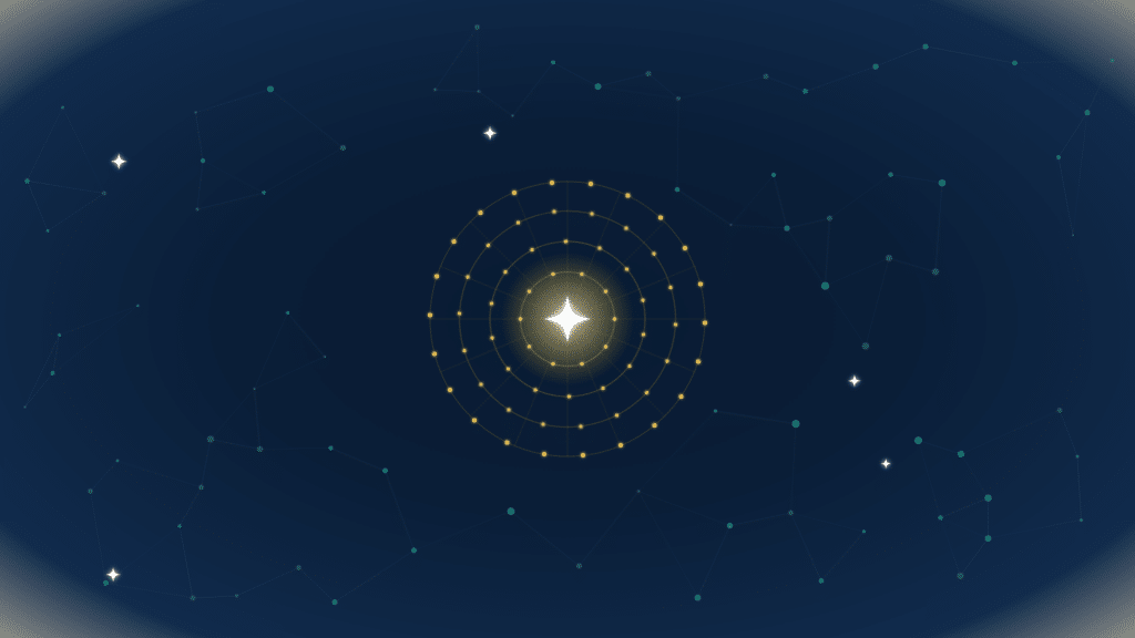 Golden concentric soundwave constellation on a deep navy network background, EMGI Group