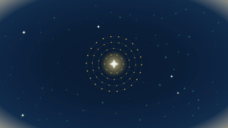 Golden concentric soundwave constellation on a deep navy network background, EMGI Group
