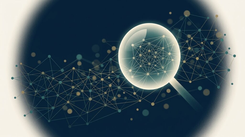 Abstract editorial illustration representing SaaS website audit — EMGI Group